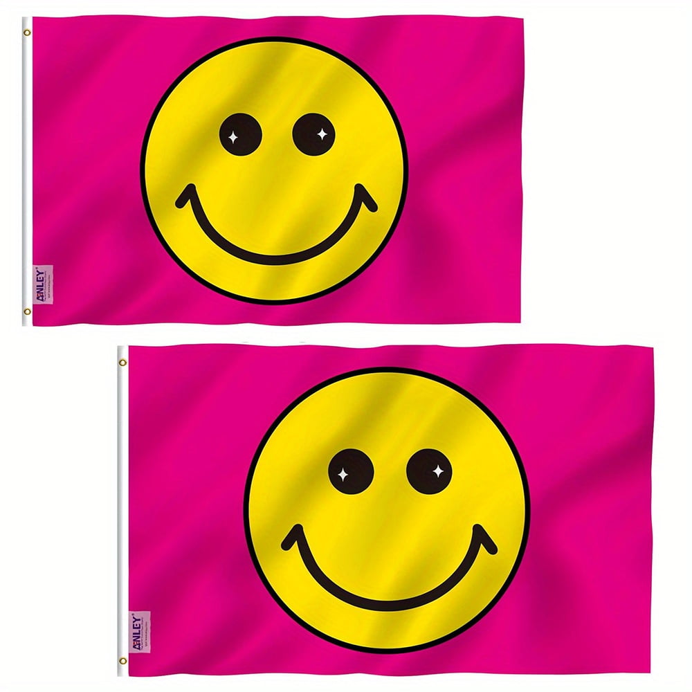 Anley (2 Pack) Fly Breeze 3x5 Foot Pink Happy Face Flag - Smile Flags ...