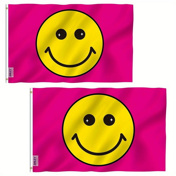 Anley (2 Pack) Fly Breeze 3x5 Foot Pink Happy Face Flag - Smile Flags Polyester