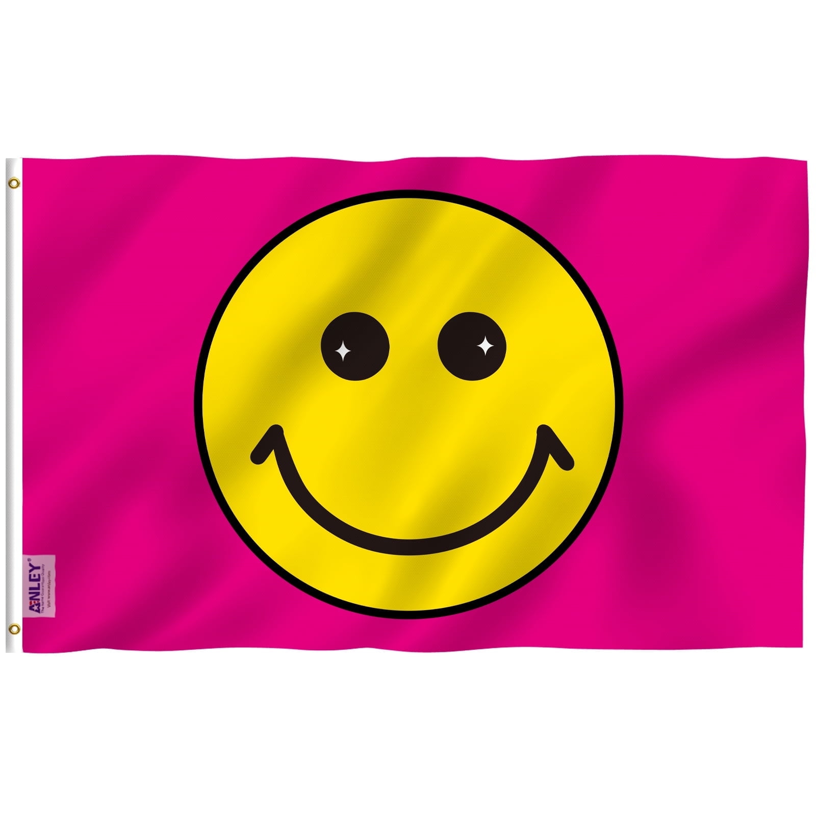 Pink Polyester Happy Face Flag with Brass Grommets