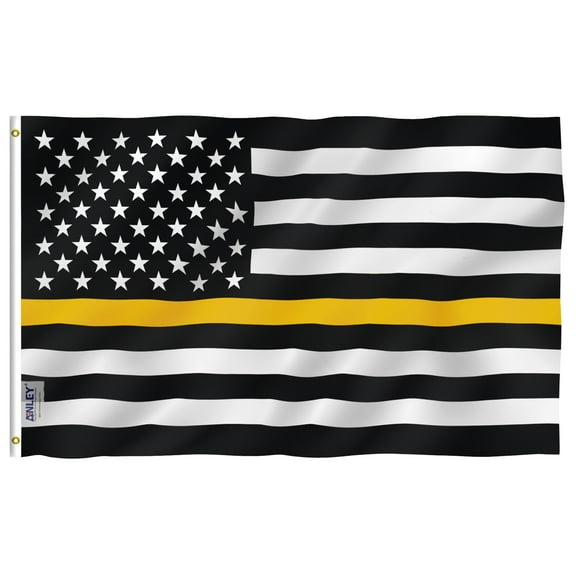 Anley Fly Breeze 3x5 Foot Thin Gold Line USA Flag - American Honoring 911 Operators, Police Dispatchers Flags Polyester
