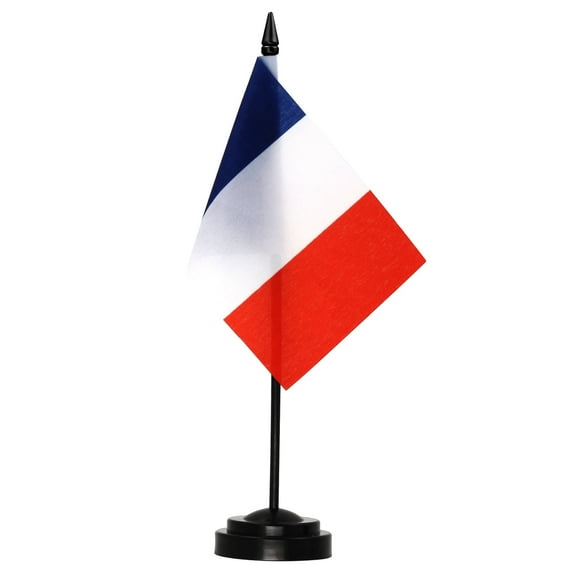 Anley France Deluxe Desk Flag Set - 6 x 4 Inches Miniature France Desktop Flag