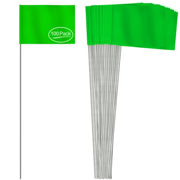 Anley Green Marking Flags 100 Pcs - 4" X 5" Vinyl Irrigation Sprinkler Flag - Marker Flags for Lawn, Yard and Landscaping