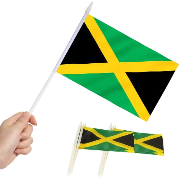 Anley Jamaica Mini Flag 12 Pack - Hand Held Small Miniature Jamaican Flags 5.5x8 Inch