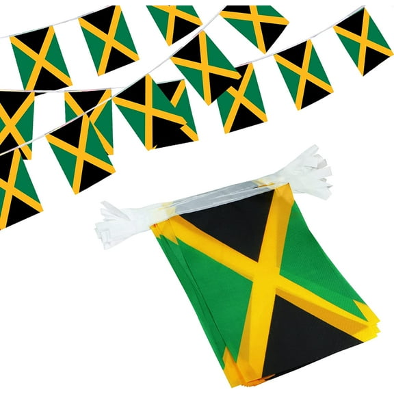 Anley Jamaica String Flag Pennant Flags, Patriotic Events 6th of August Independence Day Decoration Sports Bars - 33 Feet 38 Flags