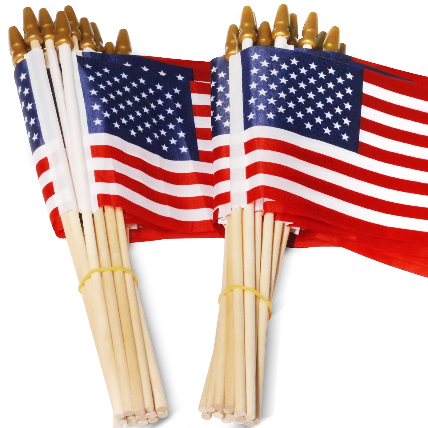 Pack of 50 USA 4x6 Inch Wooden Stick Flags with Golden Spear Top