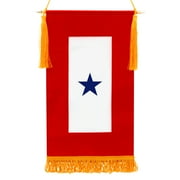 Anley  Military Service Banner - USA Family Member On Service One Blue Star - 15" X 8" Fringed Flag & Wooden Flagpole