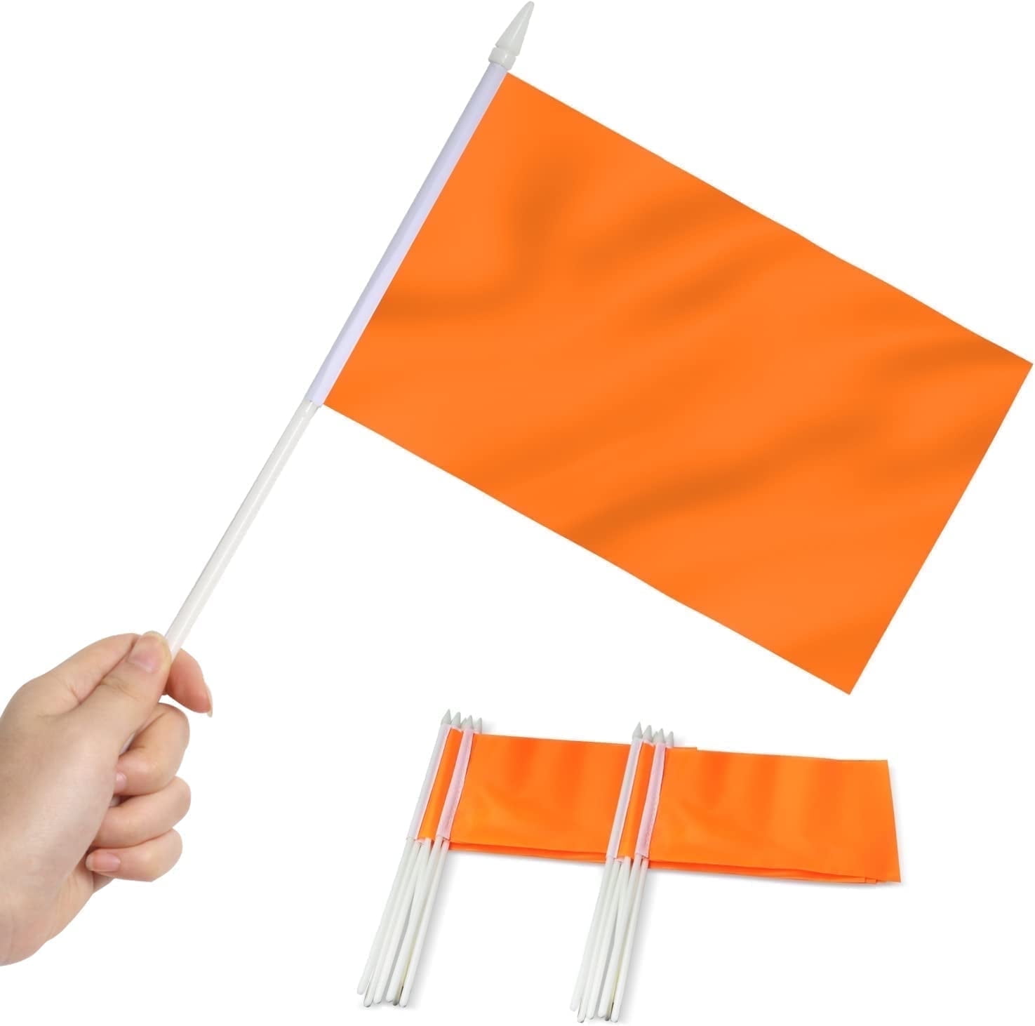 Orange Mini Handheld Polyester Flags with Plastic Sticks, 5x8 Inch, 12 Pack