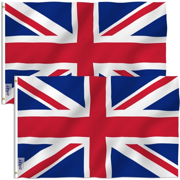 Anley Pack of 2 Fly Breeze 3x5 Foot United Kingdom UK Flag - British National Flags Polyester with Brass Grommets