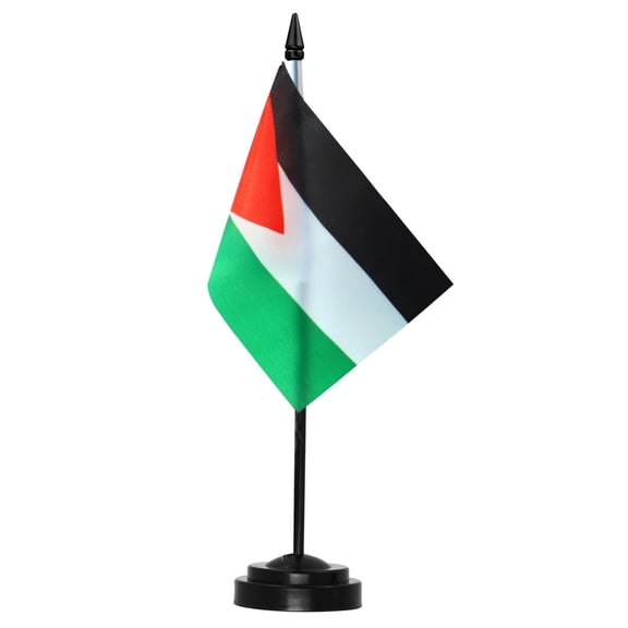 Anley Palestine Flag Deluxe Desk Flag Set - 6 x 4 Inch Miniature Palestinian PS Desktop Flag