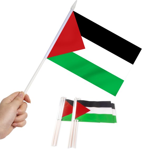 Anley Palestine Mini Flag 12 Pack - Hand Held Small Miniature Palestinian PS Flags on Stick 5x8 Inch with Solid Pole & Spear Top