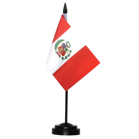 Anley Peru Deluxe Desk Flag Set - 6 x 4 Inch Miniature Peruvian PE Desktop Flag