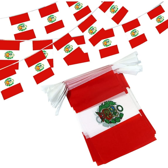 Anley Peru String Flag Pennant Flags, Patriotic Events 28th of July Peruvian Independence Day Decoration Sports Bars - 33 Feet 38 Flags