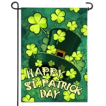 Anley Premium Happy St. Patrick's Day Garden Flag, Green Hat with Clover Garden Flags Double Sided - 18 x 12.5 Inch