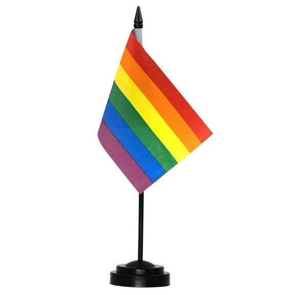 Anley Rainbow Gay Pride Deluxe Desk Flag Set - 6 x 4 Inch Miniature LGBTQ Desktop Flag with 12" Solid Pole