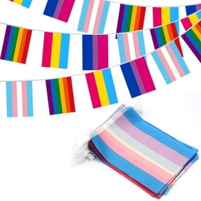 Anley Rainbow String LGBT Flags 32pcs - 4 Mixed Flag Banners with Pansexuality, Bisexuality, Transgender