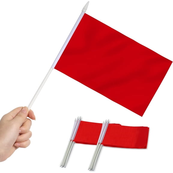 Anley Red Mini Flag 12 Pack - Hand Held Small Miniature Solid Red Blank Flags - 5.5x8 Inch with Solid Pole & Spear Top