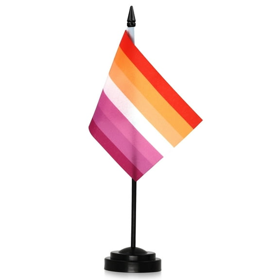Anley Sunset Lesbian Pride Deluxe Desk Flag Set - 6 x 4 Inch Miniature Desktop Flag
