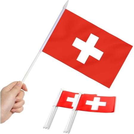 Anley Switzerland Mini Flag 12 Pack - Hand Held Small Miniature Swiss Flags 5x8 Inch