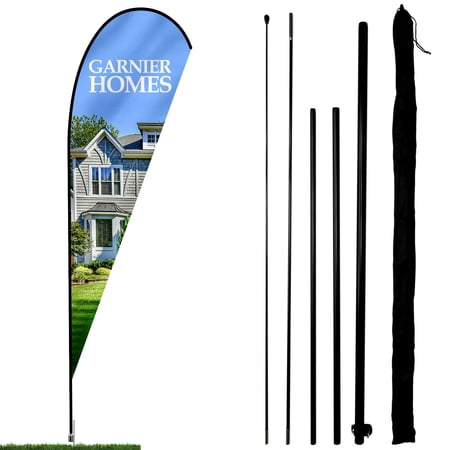 Anley Teardrop Feather Flagpole Set - Assembled Flutter Banner Pole Set with Carrying Bag - Fits 3.5Ft X 10Ft Feather Flags (Flag and Stand Not Included) - Flagpole ONLY