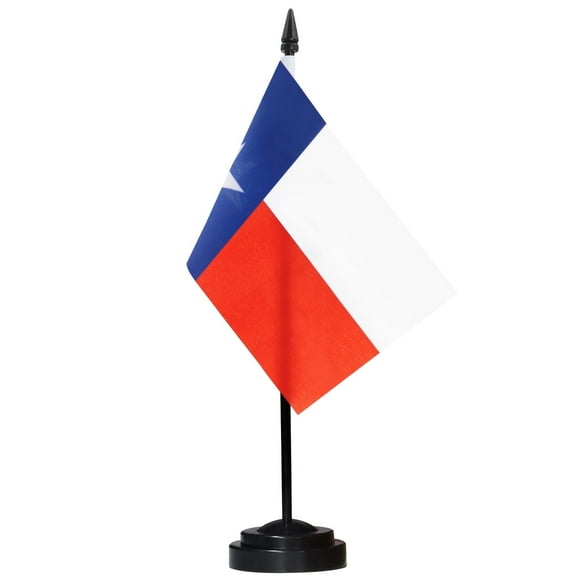 Anley Texas Desk Flag Set - 6 x 4 Inch Miniature Lone Star State TX Desktop Flag with 12" Solid Pole - Black Base and Spear Top
