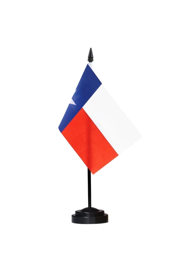 Texas Desk Flag Set - 6 x 4 Inch Miniature Lone Star State TX Desktop Flag with 12" Solid Pole - Black Base and Spear Top