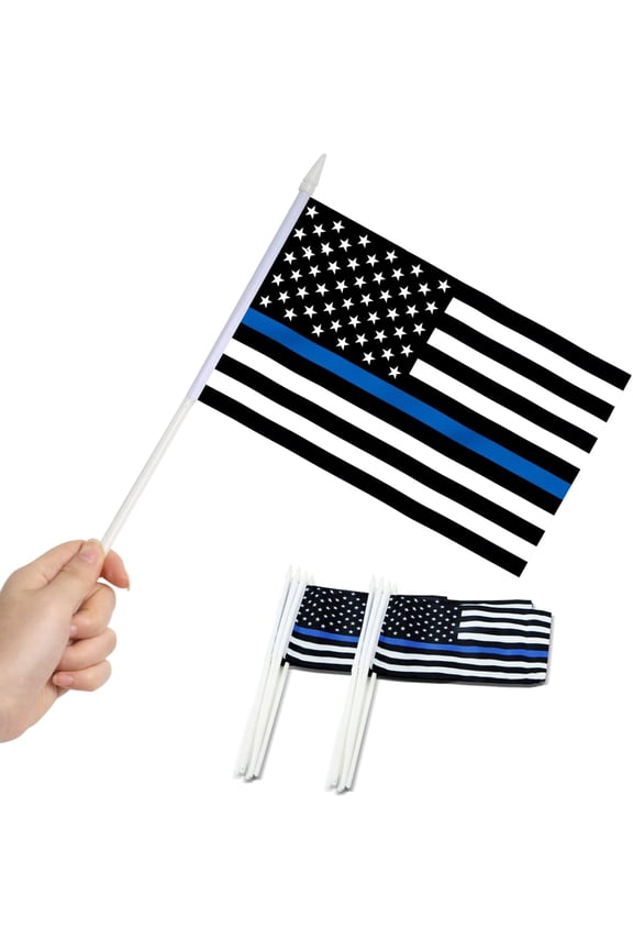 Thin Blue Line USA Mini Flag 12 Pack - Hand Held Honoring Law Enforcement Officers Flags