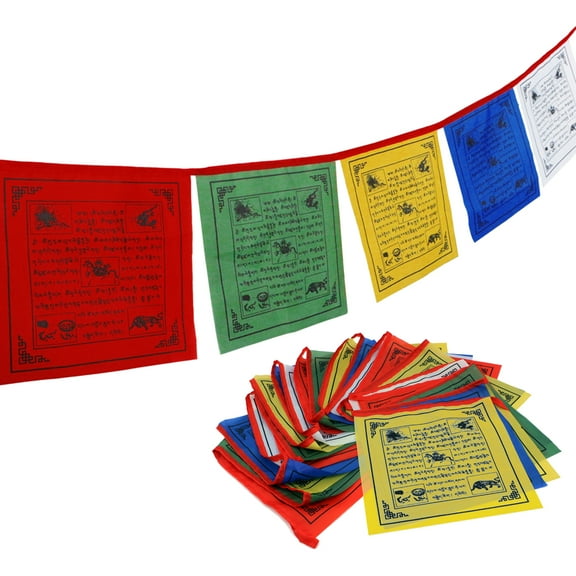 Anley Tibet Buddhist Prayer Flag Traditional Five Elements - Horizontal Wind Horse Design (10 x 10) - 25 flags & 23 feet