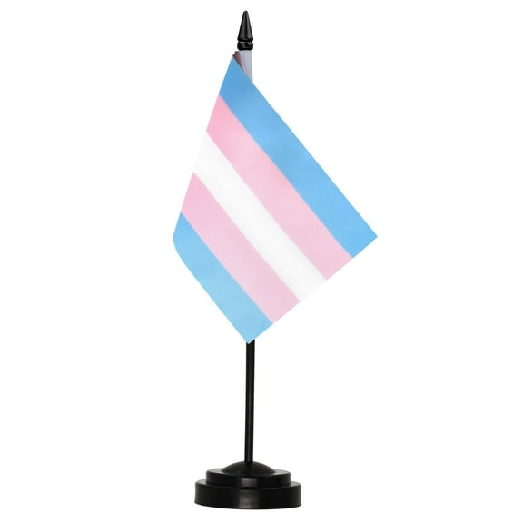 Anley Transgender Trans Pride Deluxe Desk Flag Set - 6 x 4 Inch Miniature Desktop Flag with 12" Solid Pole
