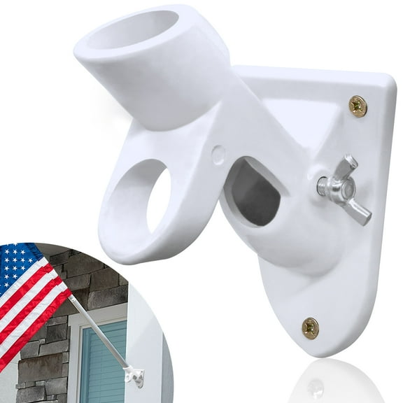 Anley Two-Position Flag Pole Holder Mounting Bracket with Hardwares - 1" Inner Diameter (White)