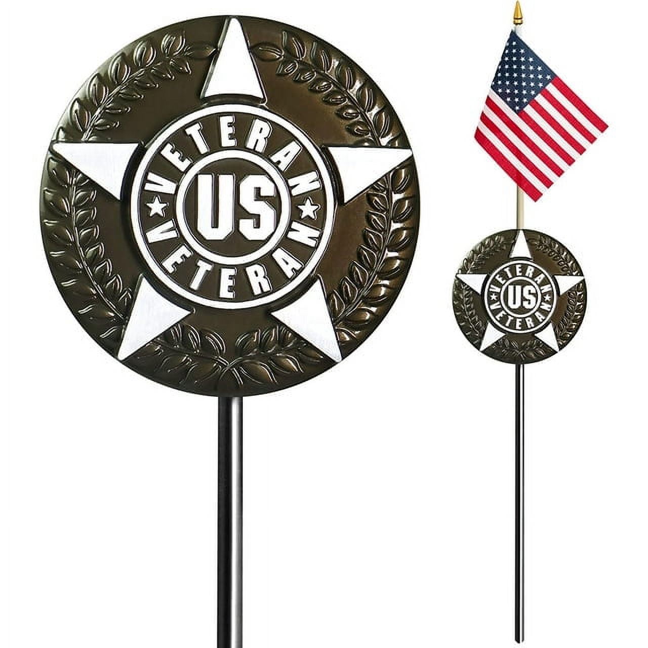 Anley US Veteran Grave Marker with US Stick Flag 34 Inch Tall