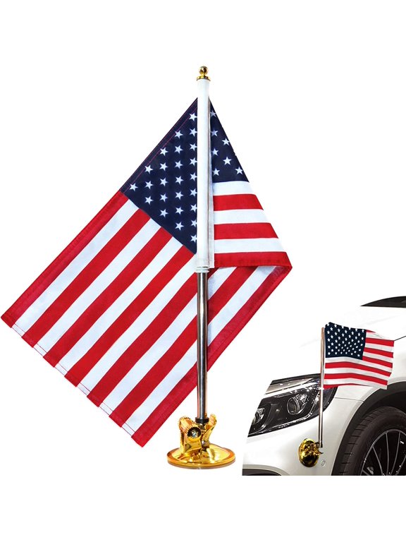 USA Car Flag & Flagpole with Air Suction Mount - American Flag (Set of 1)