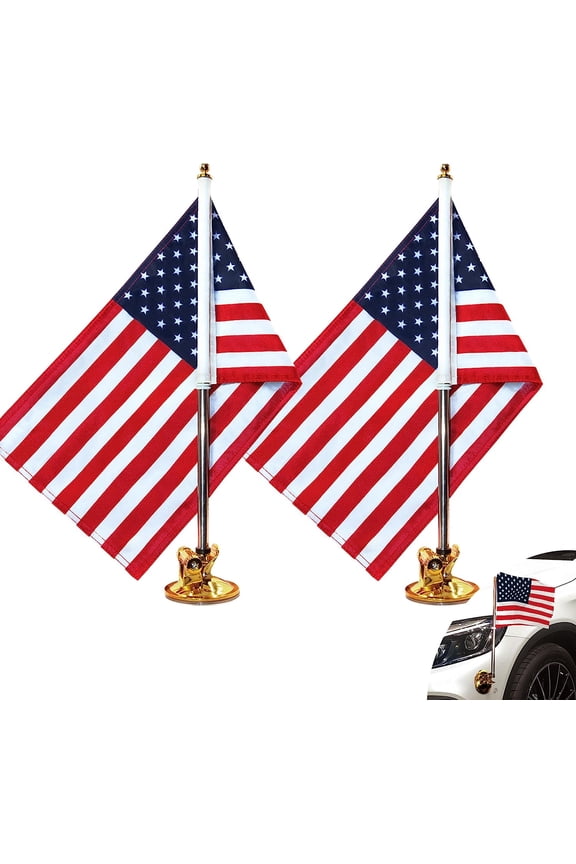 USA Car Flag & Flagpole with Air Suction Mount - Outdoor Suction Cup Style Flag Pole with American Flag (Set of 2)