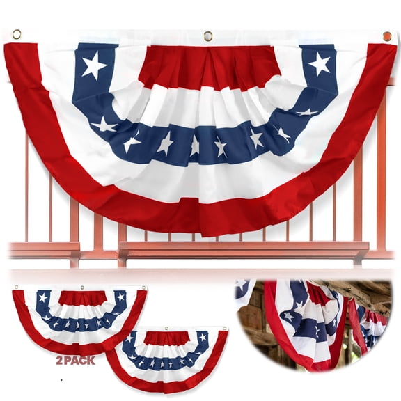 Anley USA Pleated Fan Flag, 1.5x3 ft American US Bunting Flag - Half Fan Banner (2 Pack)
