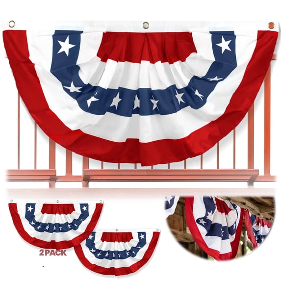 Anley (2 Pack) USA Pleated Fan Flag - 3x6 Ft American US Bunting Flags Half Fan Banner