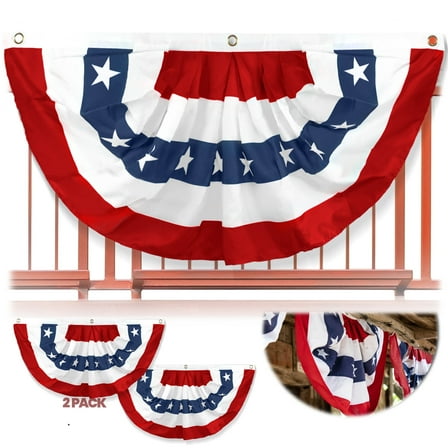 Anley  (2 Pack) USA Pleated Fan Flag - 3x6 Ft American US Bunting Flags Half Fan Banner