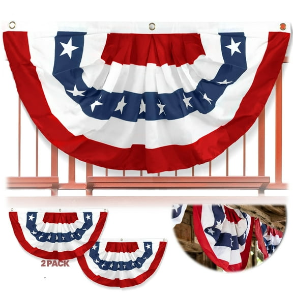 Anley  (2 Pack) USA Pleated Fan Flag - 3x6 Ft American US Bunting Flags Half Fan Banner