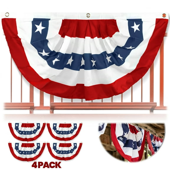 Anley (4 Pack) USA Pleated Fan Flag, 3x6 Ft American US Bunting Flags Patriotic Stars & Stripes - United States Half Fan Banner