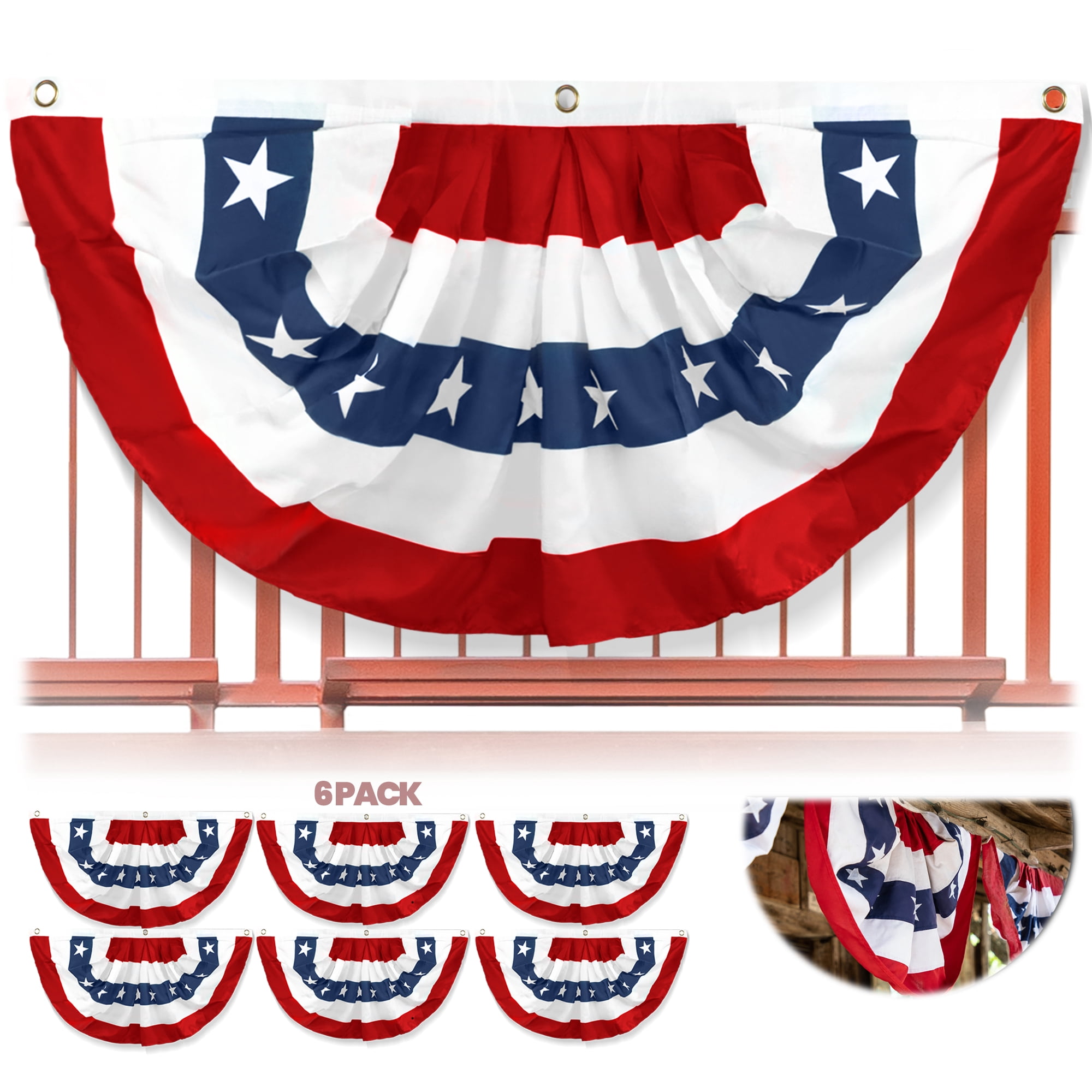 Anley USA Pleated Fan Flag, 3x6 Ft American US Bunting Flags - United States Half Fan Banner (6 Pack)