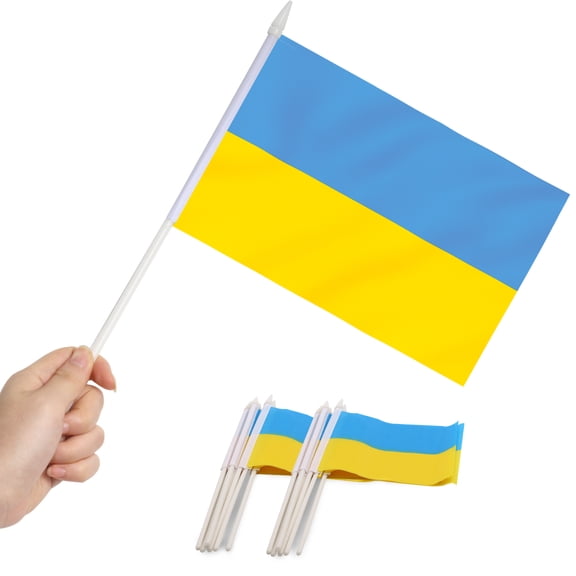 Anley Ukraine Mini Flag 12 Pack - Hand Held Small Miniature Ukrainian Flags 5.5x8 inch
