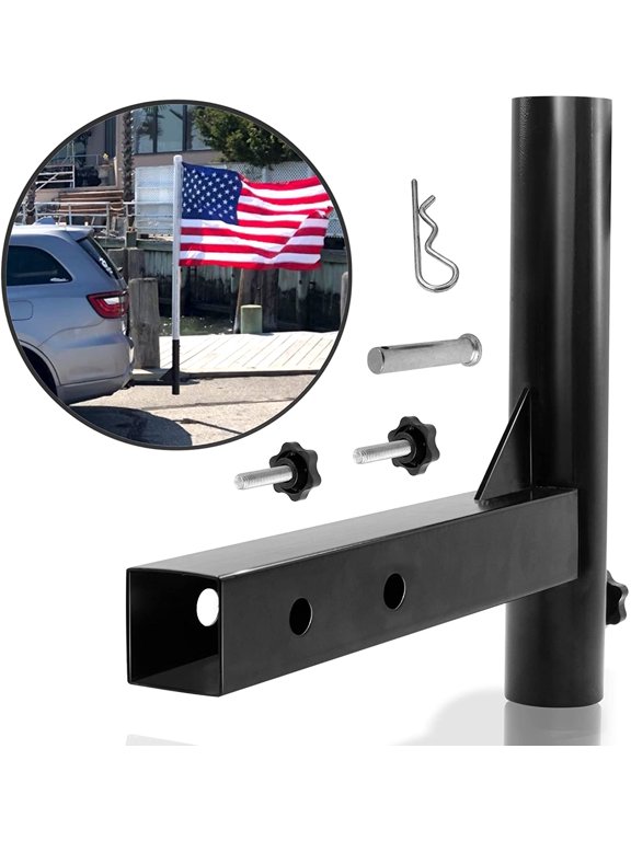 Universal Car Hitch Mount Flagpole Holder - Compatible with Standard 2 Inch Hitch Receiver for Truck, Jeep, Van & RV - Vehicle Rear Flag Pole Mounting Bracket - Fit Flagpole of 1 to 2 in
