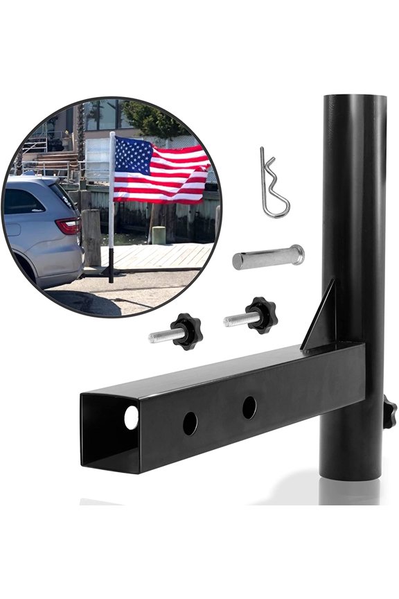 Universal Car Hitch Mount Flagpole Holder - Compatible with Standard 2 Inch Hitch Receiver for Truck, Jeep, Van & RV - Vehicle Rear Flag Pole Mounting Bracket - Fit Flagpole of 1 to 2 in