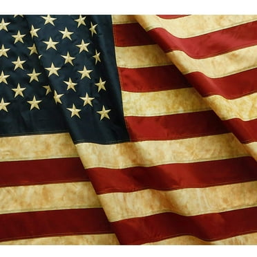 Anley Vintage Style Tea Stained American US Flag 3x5 Foot Nylon - Embroidered Stars and Sewn Stripes - Antiqued USA Banner Flags