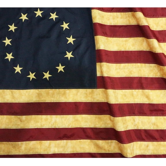 Anley Vintage Style Tea Stained Betsy Ross Flag 3x5 Foot - Embroidered Stars and Sewn Stripes - Antiqued Early US National Banner Flags