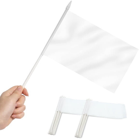 Anley White Mini Flag 12 Pack - Hand Held Small Miniature Solid White Blank Flags 5.5x8 Inch