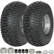WEIZE 15x6.00-6 4Ply Lawn Mower Front Tire 15x6-6 Tractor Garden Tires Fits For 100 and 300 Craftsman Riding Lawn Mowers 3" Centered Hub 3/4" Bushing Set Of 2