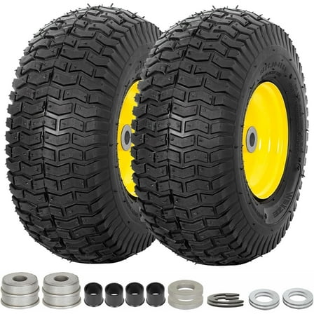 WEIZE 15x6.00-6 4Ply Lawn Mower Front Tire 15x6-6 Tractor Garden Tires Fits For John Deere 100 And 300 Series 3" Offset Hub 3/4" Or 5/8" Or 1/2" Bushings 400lbs Capacity Set Of 2