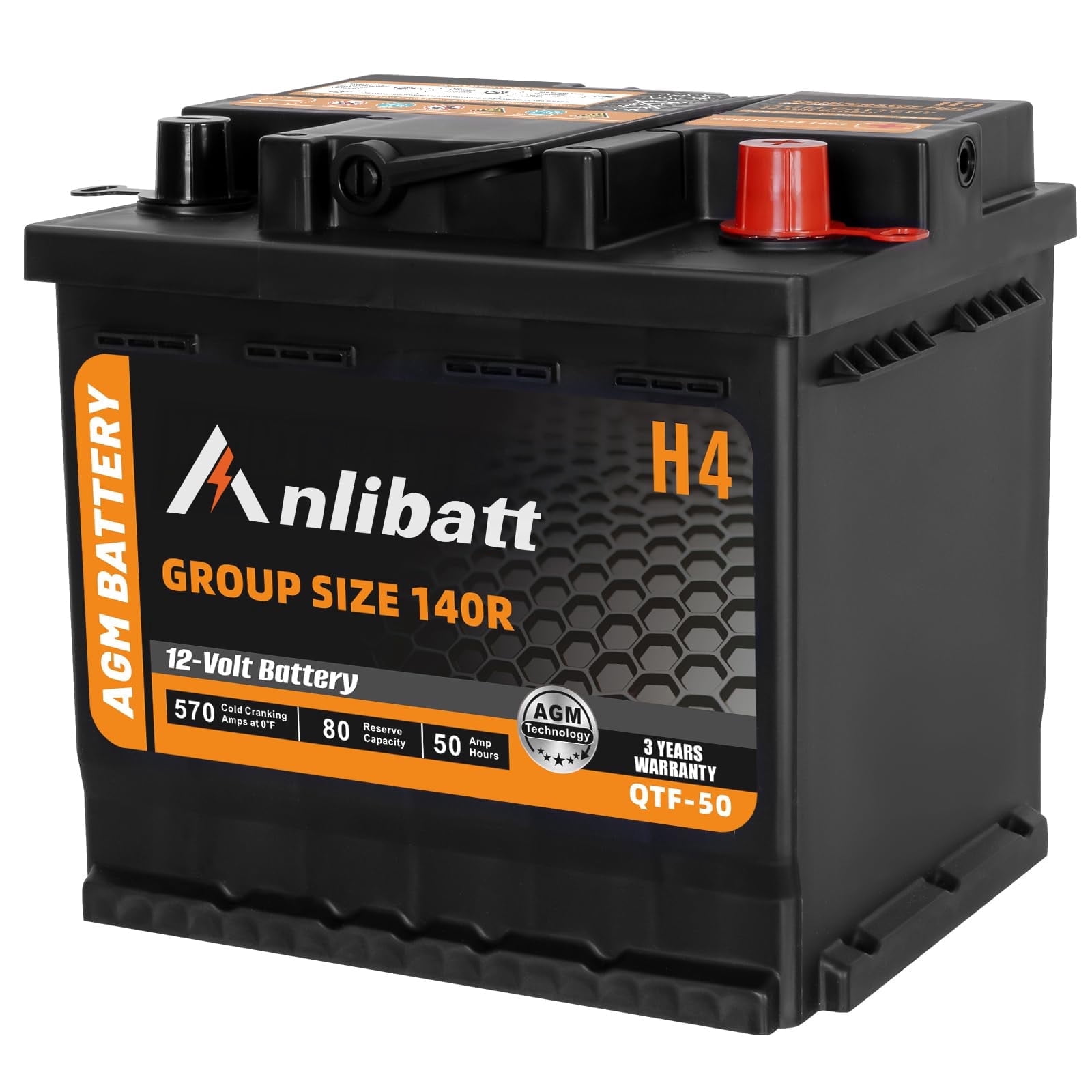 Anlibatt BCI Group 140R Battery, AGM 12 Volt Rechargeable Automotive Batteries for Car, H4 570CCA 50Ah 80RC, Maintenance Free