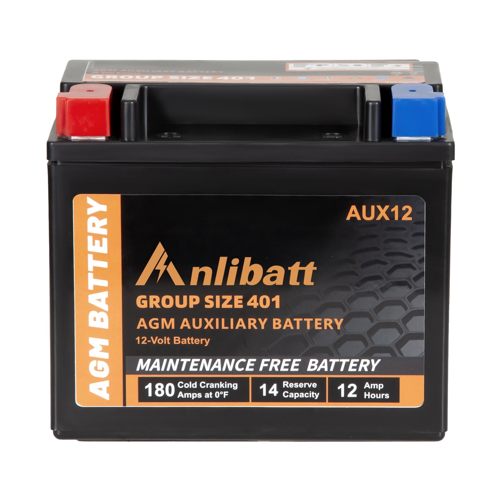 Anlibatt BCI Group 401 Auxiliary Battery, AGM 12V 180 CCA 12Ah 14RC Rechargeable Automotive Batteries for Car, Maintenance Free