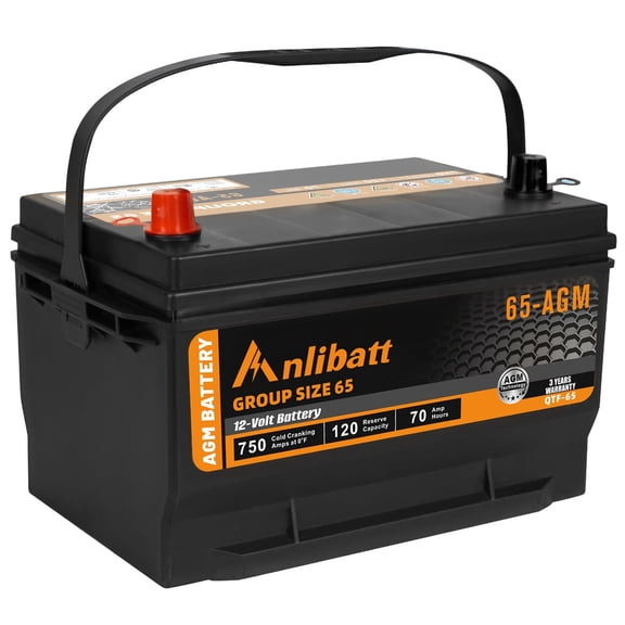 Anlibatt BCI Group 65 Battery, AGM 12 Volt Rechargeable Automotive Batteries for Car, 750CCA 70Ah 120RC, Maintenance Free