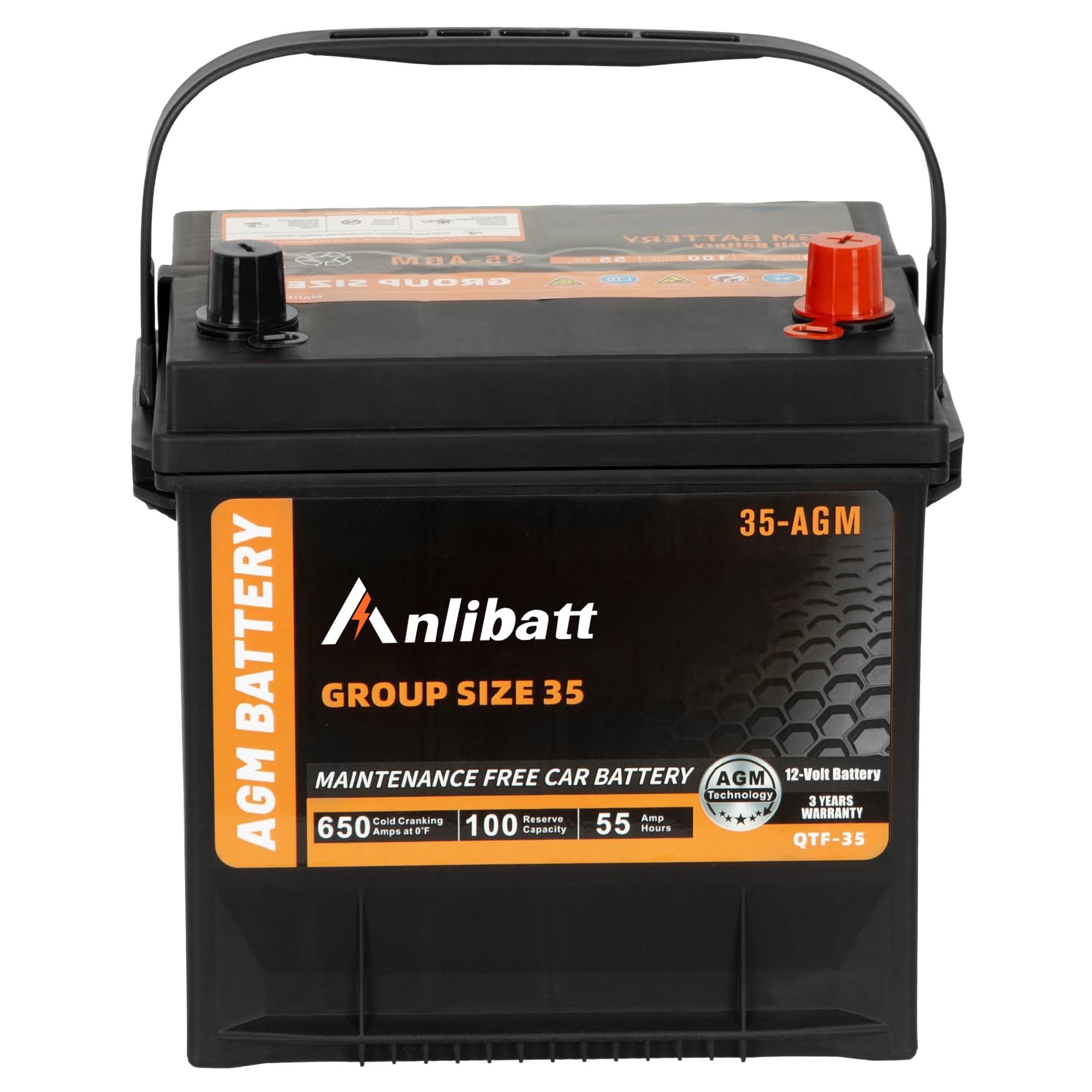 Walmart Black Friday Deals 2025 - Anlibatt BCI Group 35 Battery, AGM 12 Volt 650 CCA 55Ah 100RC Rechargeable Automotive Batteries for Car, Maintenance Free